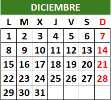 Calendario de diciembre de 2025