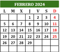 Calendario mes febrero 2024