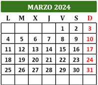 Calendario mes marzo 2024